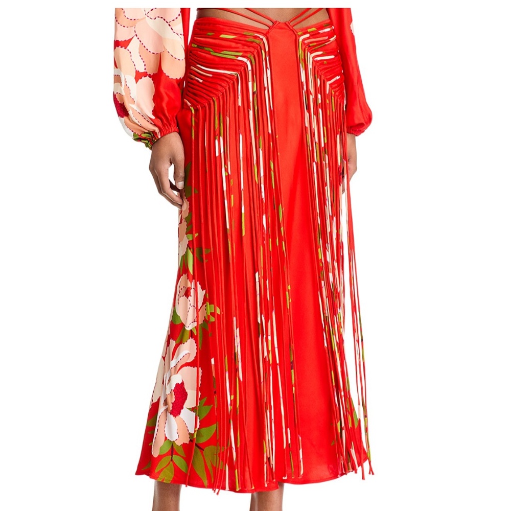 Farm rio red fringe maxi skirt
